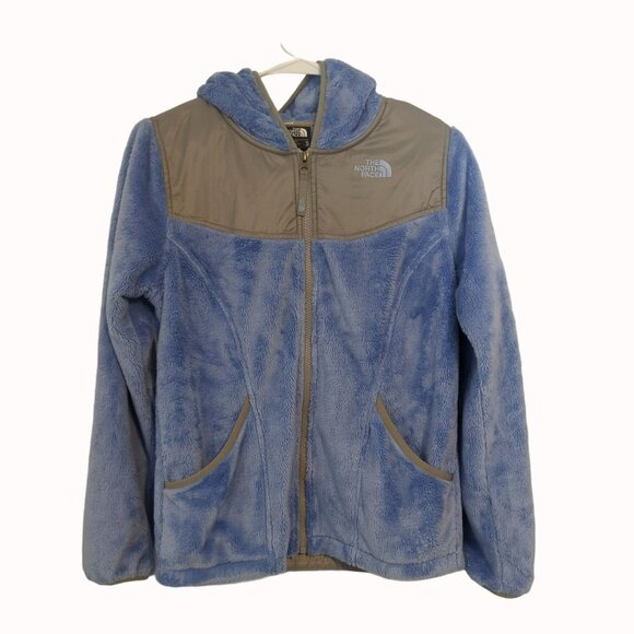 The North Face Girls XL Fuzzy Fleece Hooded Jacket Blue & Gray - Picture 1 of 6